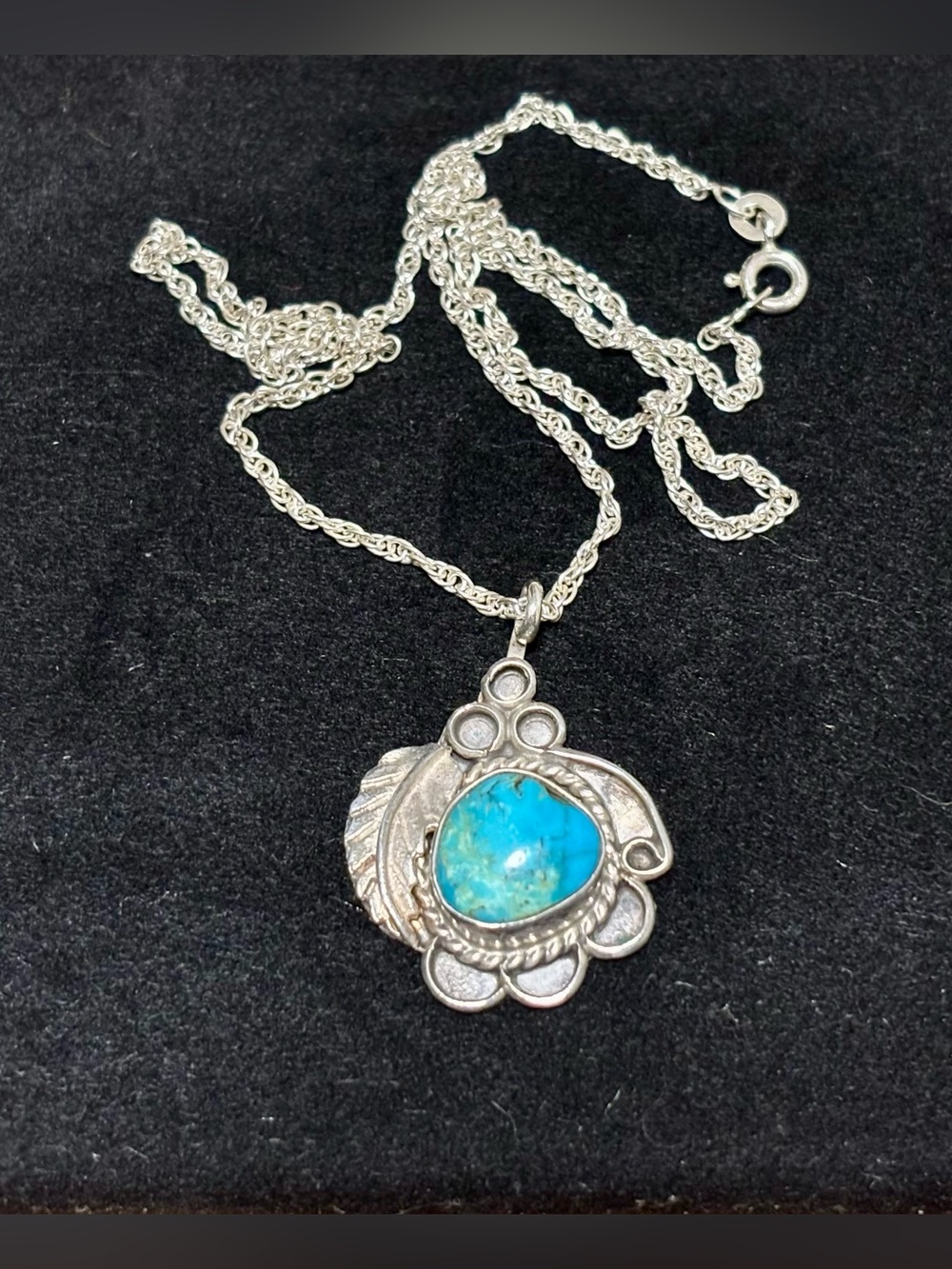 Vintage Handmade Southwestern Sterling Silver & Turquoise Pendant Necklace